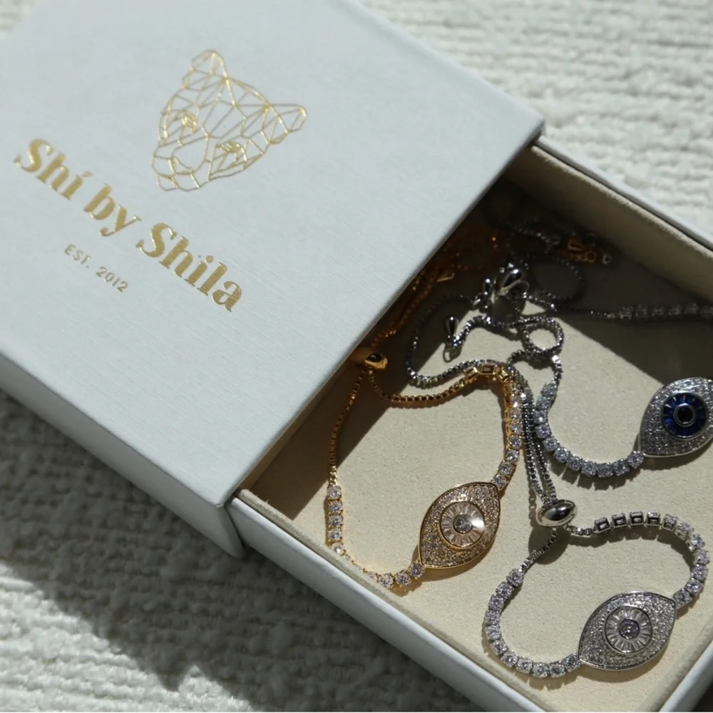 Silver evil eye bracelets with Swarovski crystals - Picture 5 of 5